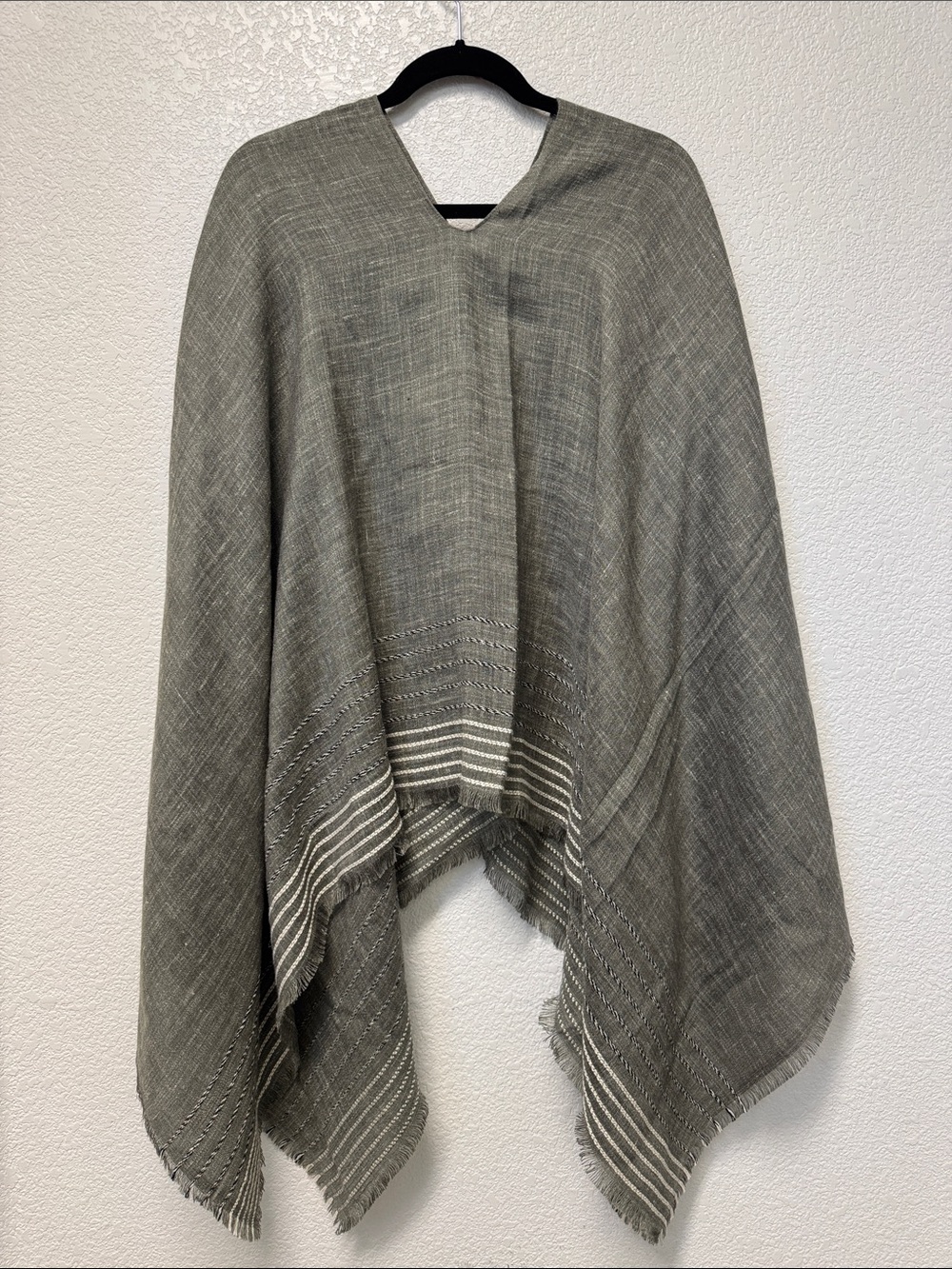 Rag & Bone Charcoal Multi Corded Linen Blend Lightweight Poncho